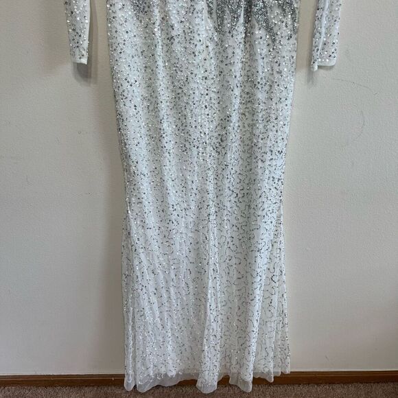 Adrianna Papell Embellished Illusion Gown White Long Sleeve 2 NEW - Picture 10 of 12